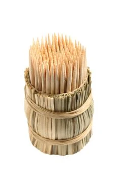 Set of toothpicks in small straw jar Stock Photos