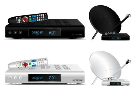 Set top box and dish antenna vector illustration Stock Illustration
