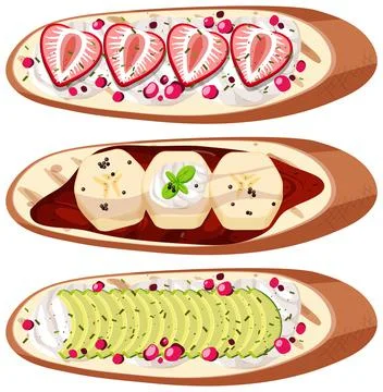 Set of top view of bread with fruit isolated Stock Illustration