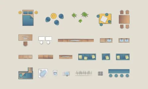 Set top view for interior icon design. Isolated Vector Illustration. Flat Stock Illustration