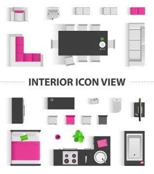 Set top view for interior icon design. Isolated Vector Illustration. Flat Stock Illustration