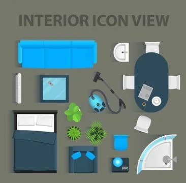 Set top view for interior icon design. Isolated Vector Illustration. Flat Stock Illustration