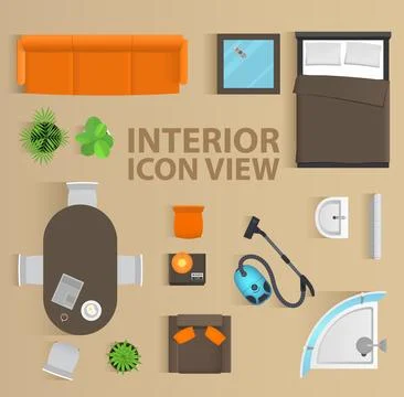 Set top view for interior icon design. Isolated Vector Illustration. Flat Illustrazione stock