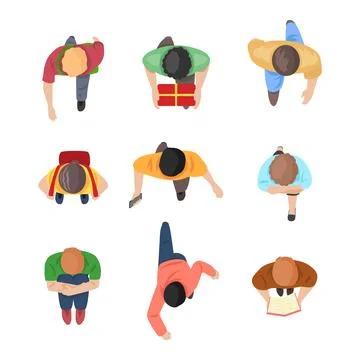 Set of Top view of people set isolated on a white background, Men and women.. Stock Illustration