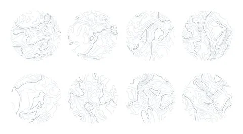 Set of topographic contour line maps in circles Stock Illustration