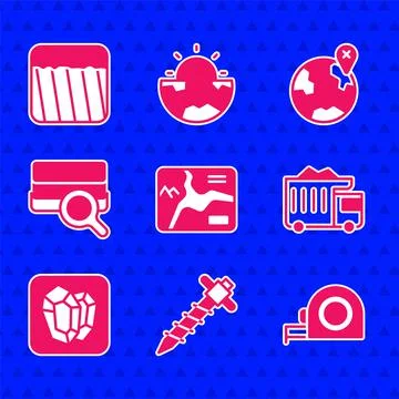 Set Topographic map, Construction jackhammer, Roulette construction, Mining dump Stock Illustration