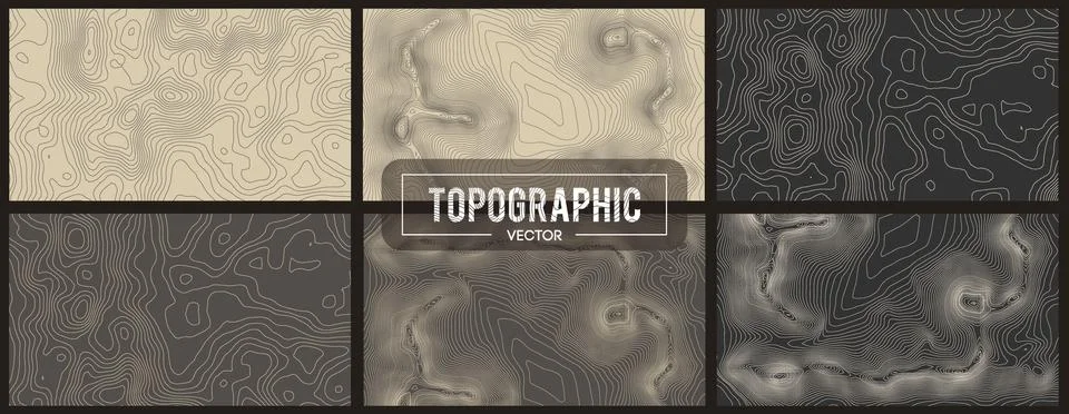 Set of Topographic map contour backgrounds. Topo map with elevation. Contour map Stock Illustration