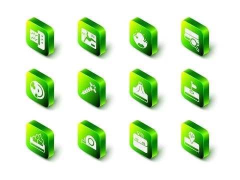 Set Topographic map, Earth core structure crust, Soil analysis, Flag, Earthquake Stockillustratie
