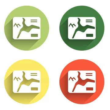 Set Topographic map with route and coordinates icon isolated with long shad.. Stock Illustration