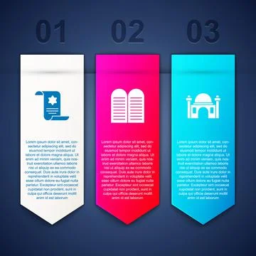 Set Torah scroll, The commandments and Muslim Mosque. Business infographic Stock Illustration