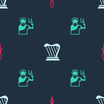 Set Torch flame, Harp and Zeus on seamless pattern. Vector 스톡 일러스트