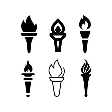 Set of Torch Flame Icons in Various Styles. Vector illustration design. Stock Illustration