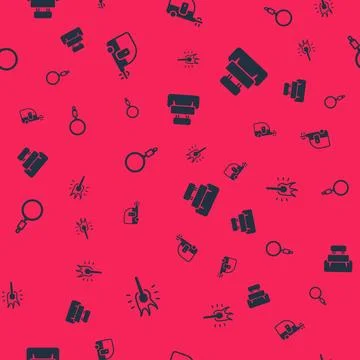 Set Torch flame, Rv Camping trailer, Magnifying glass and Bench on seamless.. Ilustración de archivo