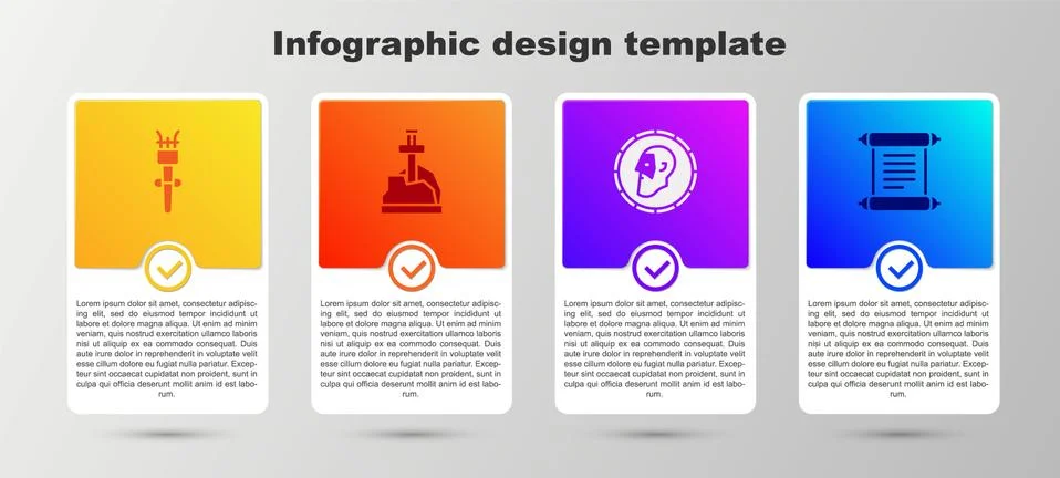 Set Torch flame, Sword in the stone, Ancient coin and Decree, parchment, scroll Stock Illustration
