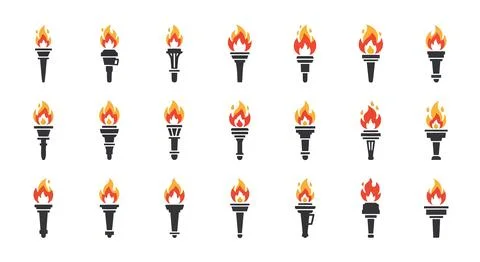 Set of torch icons with flames Stock Illustration
