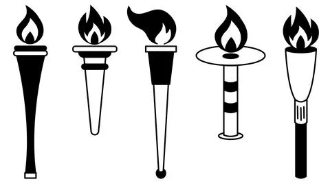 Set of torches with fire Stock Illustration