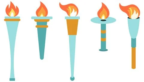 Set of torches with fire Illustrazione stock