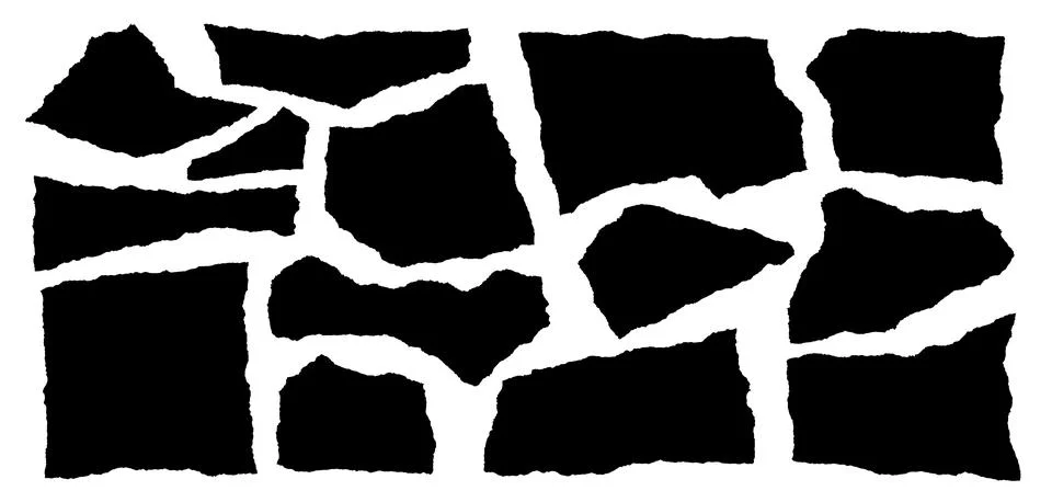 Set of torn black note paper pieces are on white background for text or ad. Stock Illustration