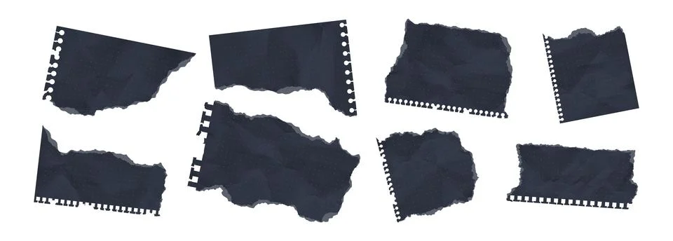 Set of torn black papers tear sheet pieces pack. Blanks uneven ragged textured Illustrazione stock