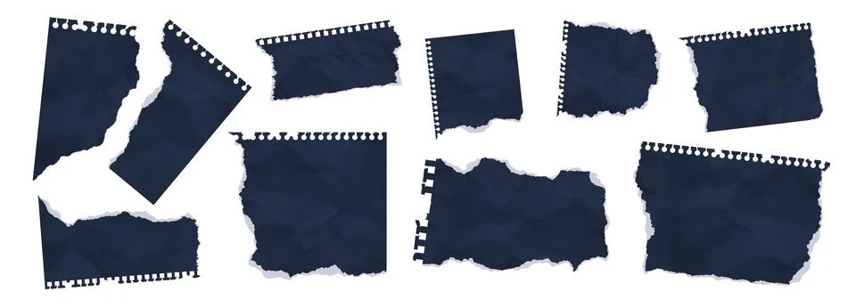 Set of torn black papers with tear sheet pieces black pack. Blanks uneven ragged 스톡 일러스트