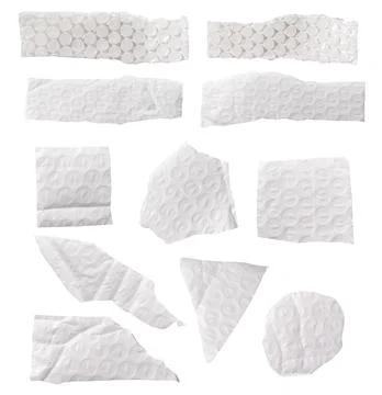 Set of torn bubble wrap pieces with circular air pockets and soft plastic Stock-Fotos