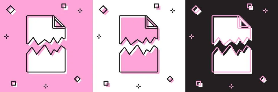 Set Torn document icon isolated on pink and white, black background.  Vector Stock-Illustration