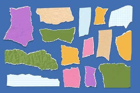 Set of torn edges papers. Tear sheet pieces pack. Note uneven texture stickers Stock Illustration