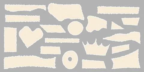 Set of torn empty pieces paper sheets with jagged edges. Scraps of paper. S.. Stock Illustration