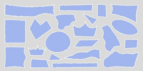 Set of torn empty pieces paper sheets with jagged edges. Scraps of paper. S.. Stock Illustration