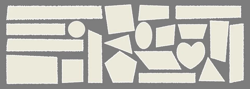 Set of torn empty pieces paper sheets with jagged edges. Scraps of paper. S.. Stock Illustration