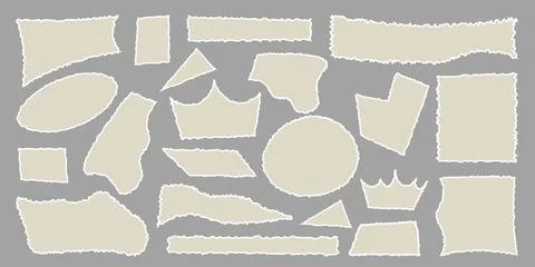 Set of torn empty pieces paper sheets with jagged edges. Scraps of paper. S.. Stock Illustration