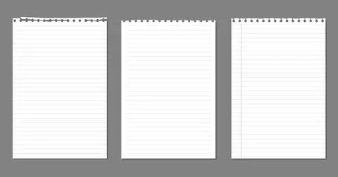 Set of torn, lined notebook paper with soft shadow are on dark grey background Stock Illustration