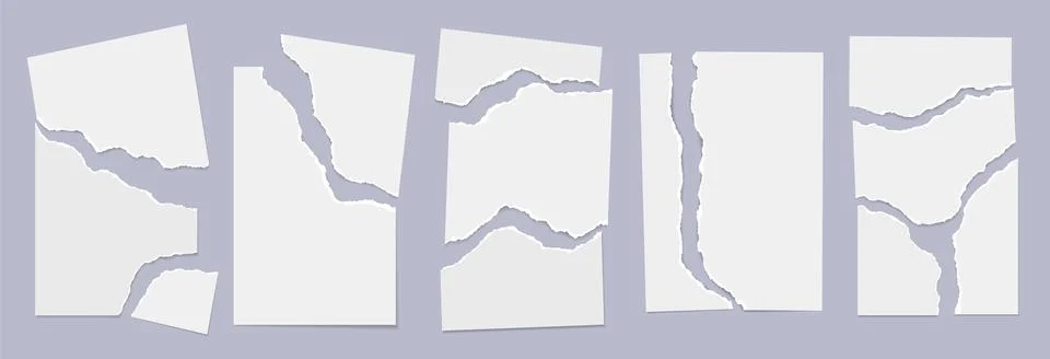 Set of torn note, notebook paper with soft shadow are on light grey background Illustrazione stock