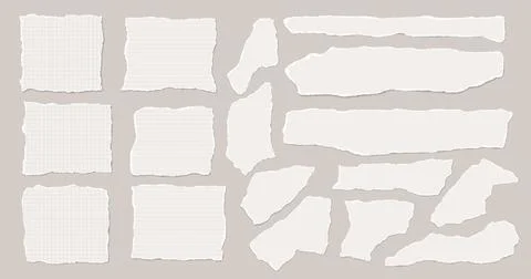 Set of torn note paper pieces are on light brown background for text, or ad. Stock Illustration