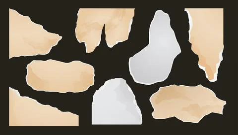 Set of torn paper, collage of notebook sheets, old newspaper. Paper scraps .. Stock Illustration