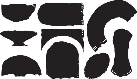 Set of torn paper edge shapes with film strip style border on transparent b.. Stock Illustration