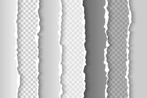 A set of torn paper edges in various gray shades on a transparent background Stock Illustration
