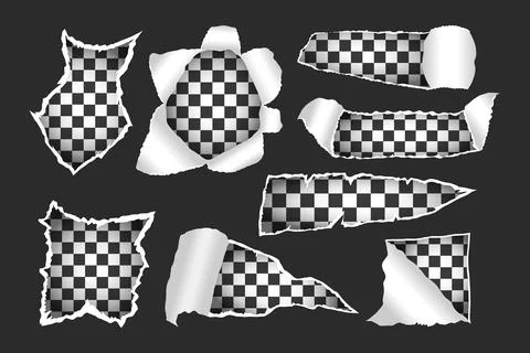 Set of Torn paper frame set collection on black background, transparent Whi.. Stock-Illustration