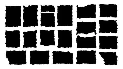 Set of torn paper frames. Vector collage shape of black ripped papers silho.. Stock Illustration