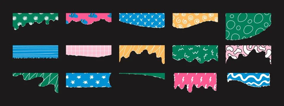 Set of torn paper with funny pattern. Design elements for contemporary art co Stockillustratie