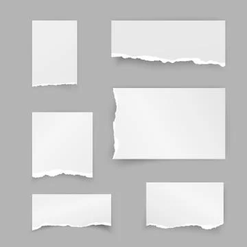 Set of torn paper pieces. Scrap paper. Object strip with shadow isolated on g Stock Illustration
