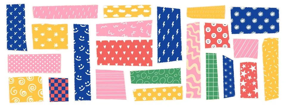 Set of torn paper shape with funny pattern. Jagged rectangle. Vector illust.. Illustrazione stock