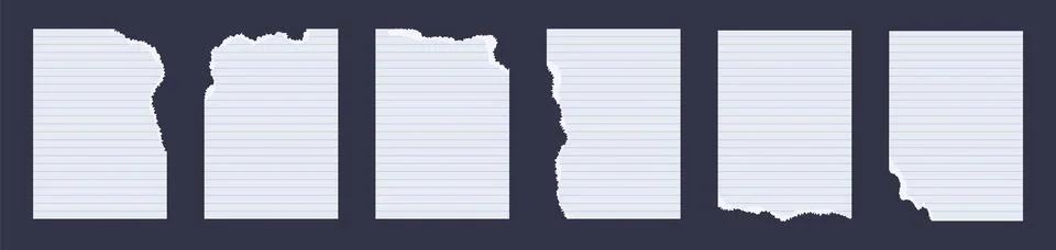 Set of torn paper snippets. A lined crumple notebook sheet. White grunge Stock Illustration