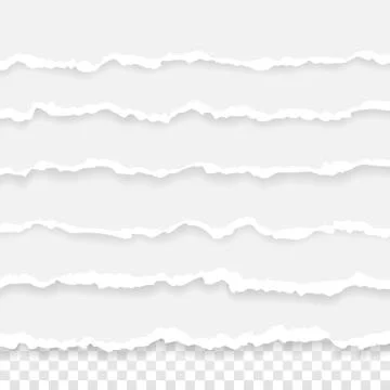 Set of torn paper stripes. Paper texture with damaged edge isolated on transp Illustrazione stock