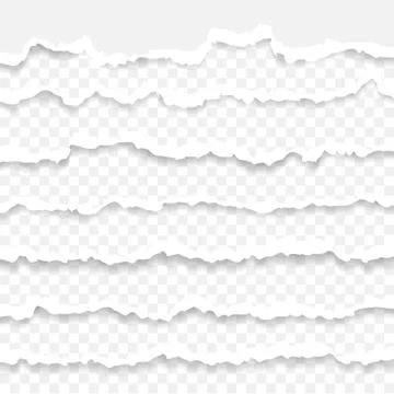 Set of torn paper stripes. Paper texture with damaged edge isolated on transp Stock Illustration