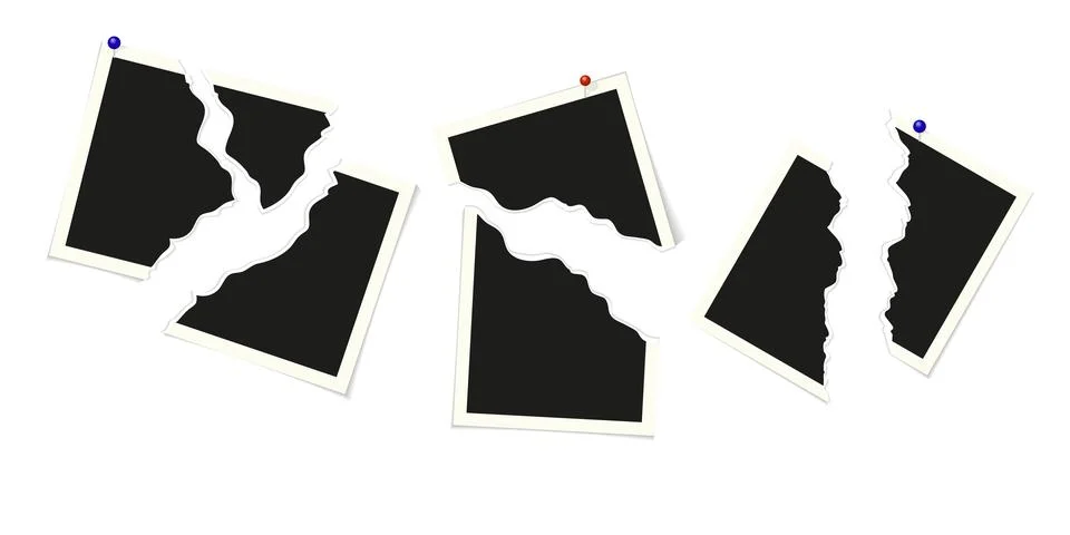 Set of torn photo frames with buttons. Retro snapshots, snapshot mockup, torn Stock Illustration