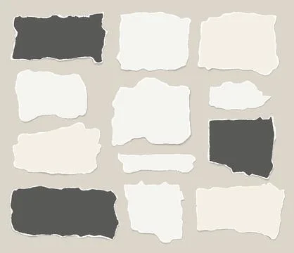 Set of torn, ripped paper strips with soft shadow are on light background for Stock Illustration