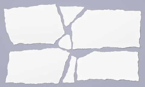 Set of torn, ripped paper strips with soft shadow are on light grey background Stock Illustration
