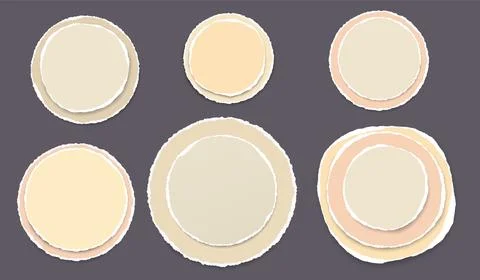 Set of torn, ripped round paper with soft shadow are on dark grey background for Stock Illustration