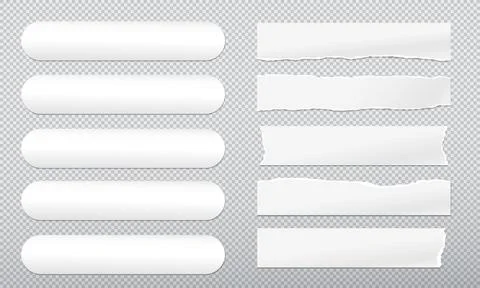 Set of torn, ripped, white blank horizontal paper strips with soft shadow are on Stock Illustration